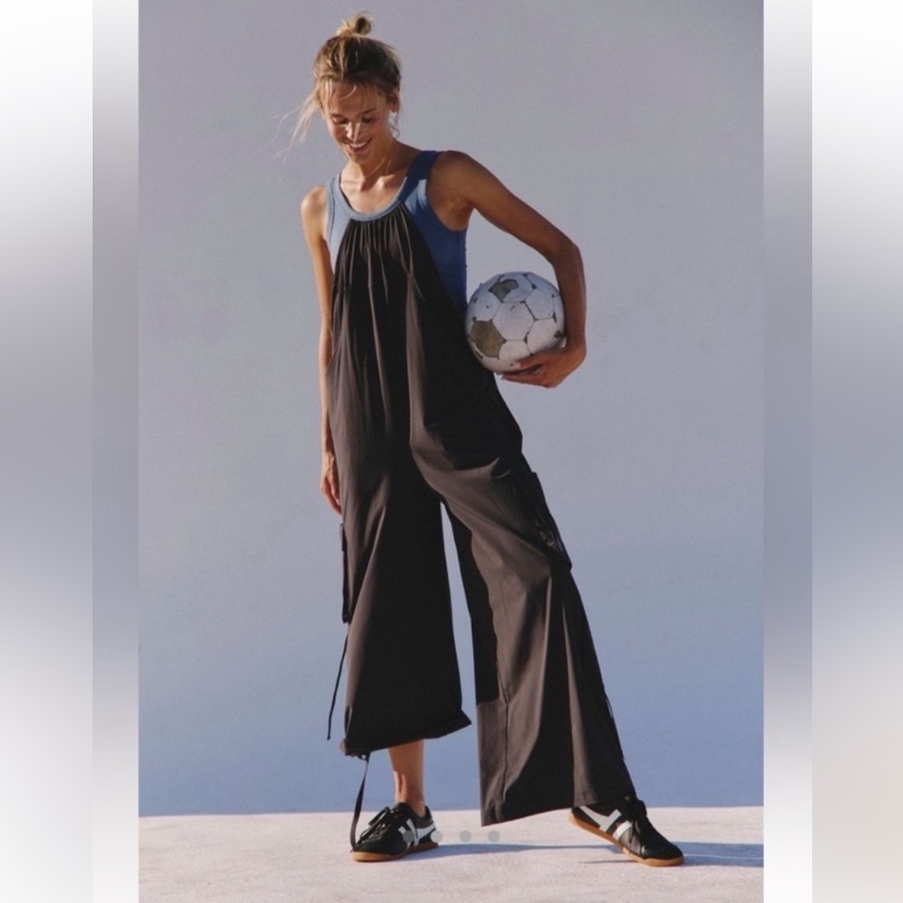 FP Movement by Free People Black Wide-Leg Jumpsuit with Blue Tank Detail